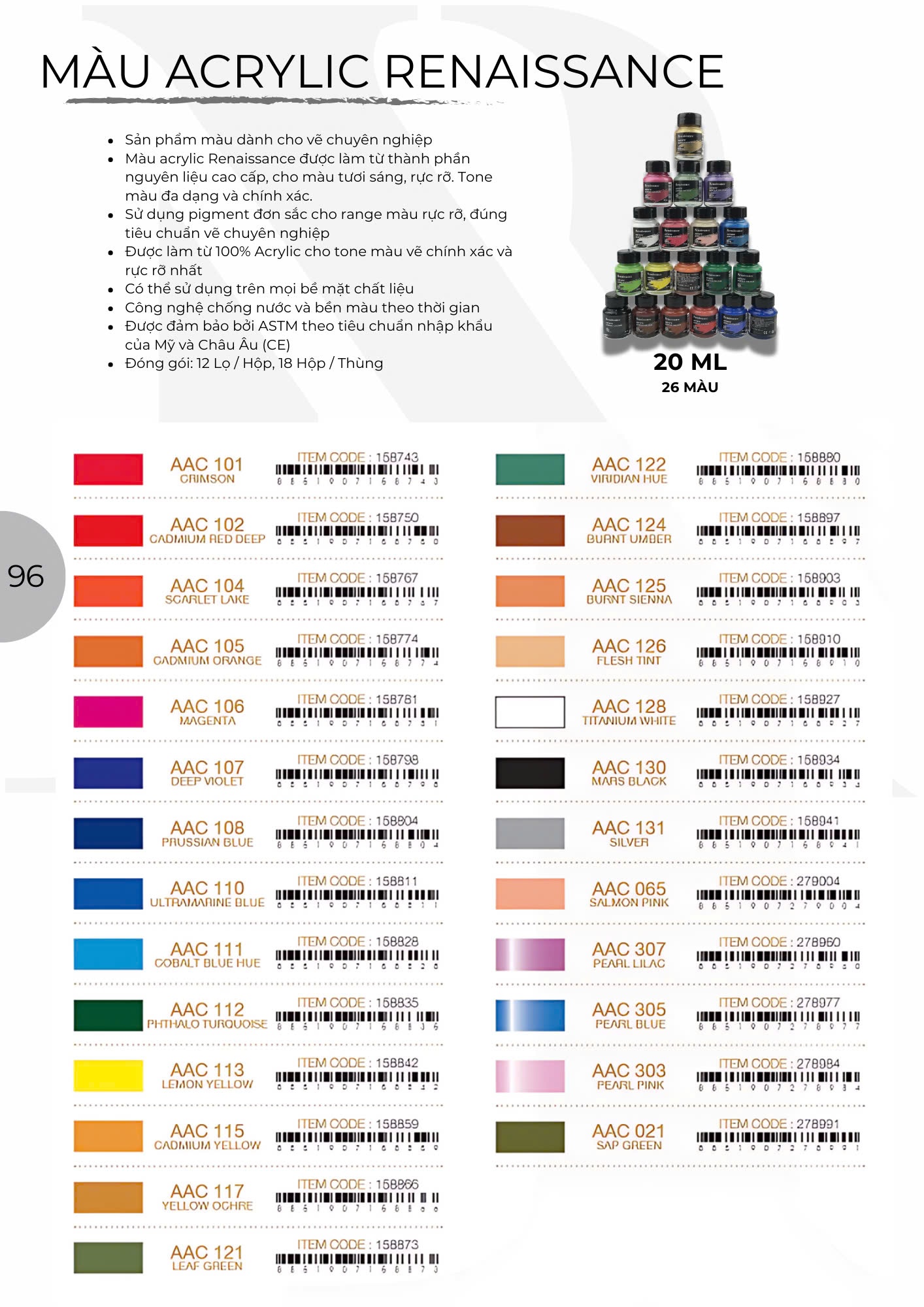 Màu Acrylic Renaissance lọ 20ml