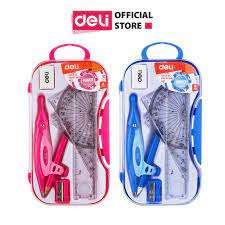Bộ compa học sinh Deli - Hồng/ Xanh dương - 8 dụng cụ/bộ - EG30001
